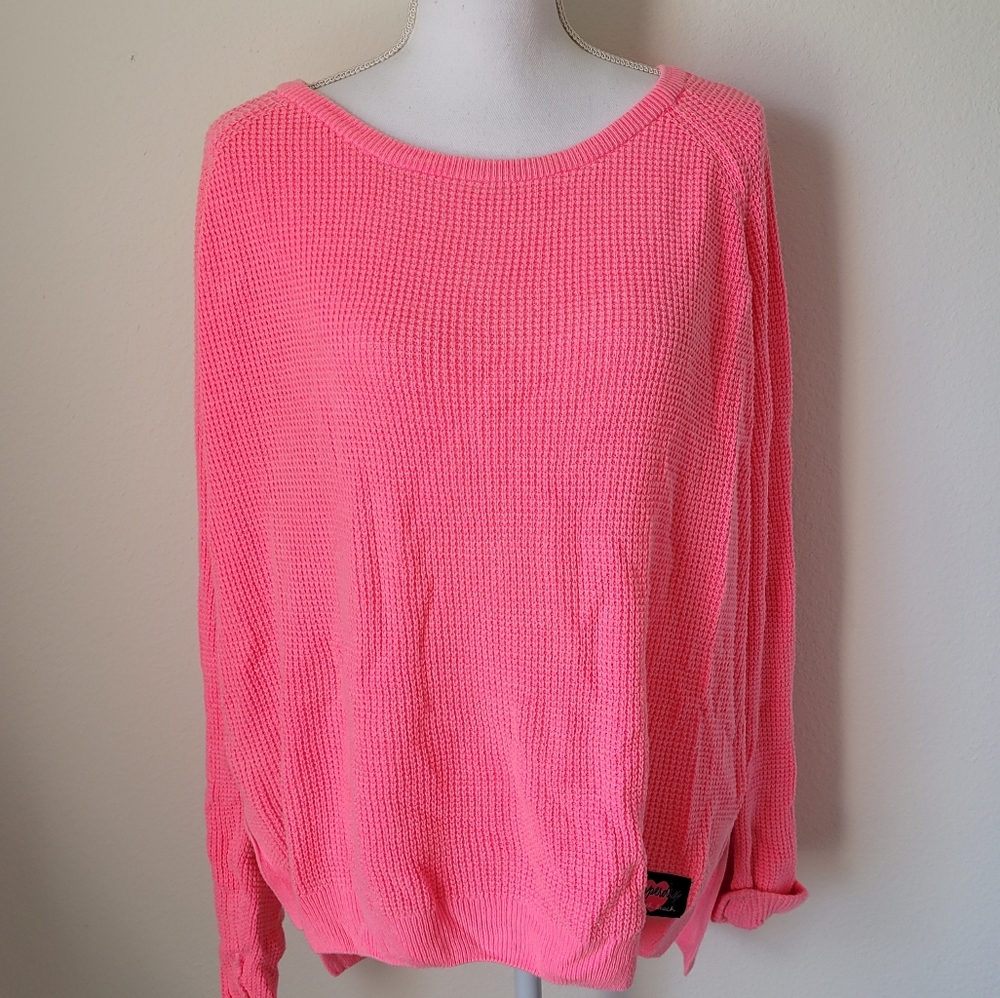 Superdry Miami Hot Pink Waffle Knit Crew Neck Sweater